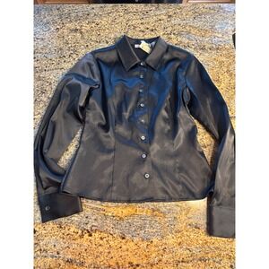 NWT Y2K American Eagle Outfitters Black Satin Button Up Shirt Long Sleeve Size S